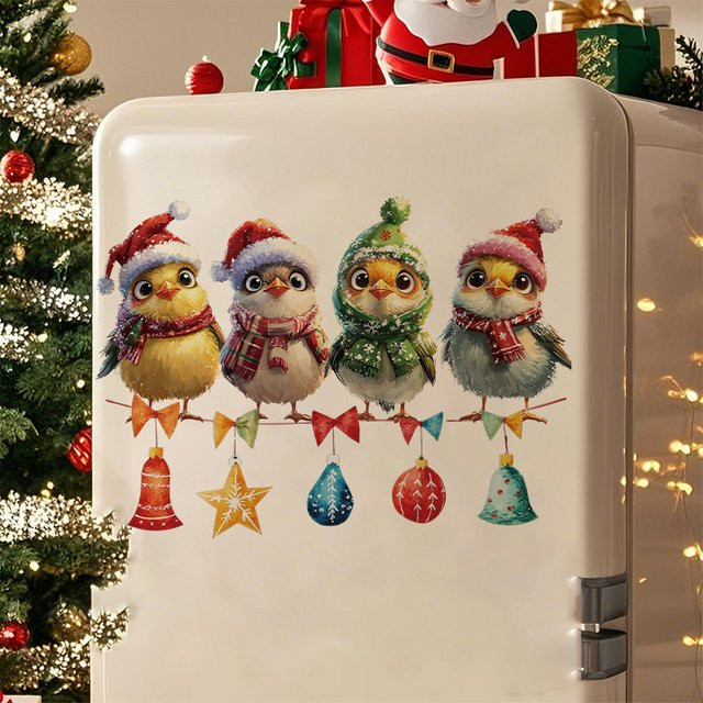 BRUP Wandaufkleber mit 4 Cartoon-Vögeln für Weihnachten, abnehmbare PVC-Dekoration in Multicolor für Kinderzimmer und Babyzimmer - Bild 1