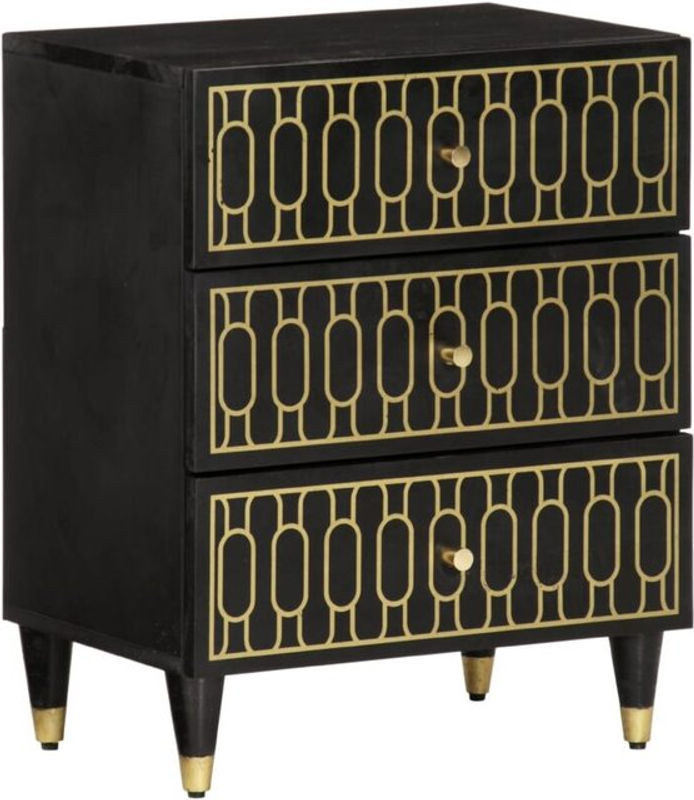 Nachttisch Vidaxl aus Massivholz in Schwarz im Retro-Design B/T/H: 50 x 33 x 60 cm - Bild 1