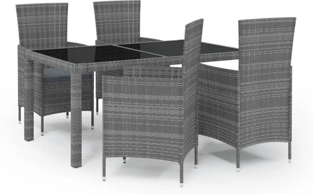 vidaXL 5-tlg Garten-Essgruppe aus Poly Rattan mit Kissen in Grau und Schwarz - Bild 1