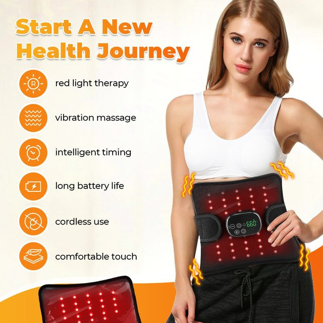Hailicare Schnurloses Vibrations-Taillenmassagegerät mit Infrarotlicht 660 nm und 850 nm, LED-Pad als elektrischer Rücken-Schultergurt und Kniebandage zur Muskelentspannung, Schwarz - Bild 1
