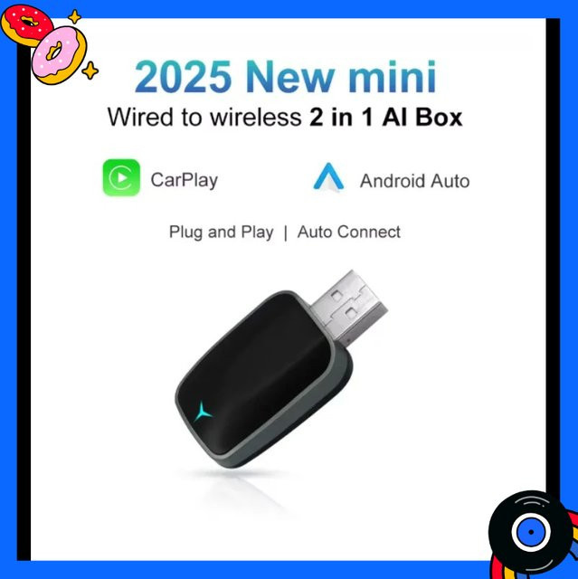 2-in-1 AI Box Mini Adapter für kabelloses CarPlay und Android Auto, WiFi Smart Dongle in Schwarz, kompatibel mit 99 % der Fahrzeuge - Bild 1