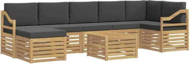 vidaXL Outdoor-Sofagarnitur 8-teilig in L-Form aus Akazienholz mit Polstern, Weiß und Anthrazit, B/T/H: 59 x 59 x 37 cm - Bild 1