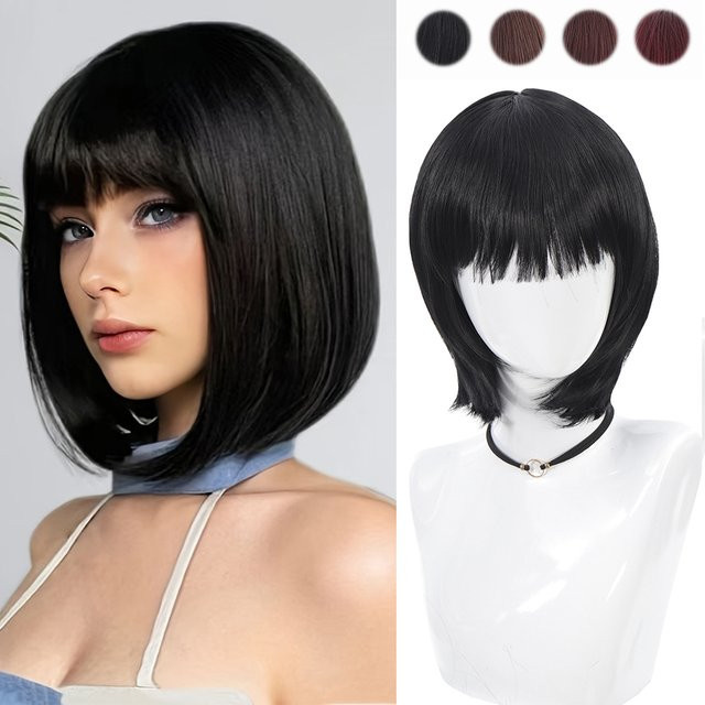 allaosify Bob-Perücke, Schwarz, Synthetisch, Damen - Bild 1