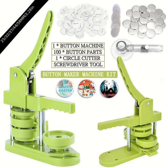 Abzeichen Pin Button Maker Maschine Set mit 100 Knopfteilen und Kreisschneider in Grün - Bild 1
