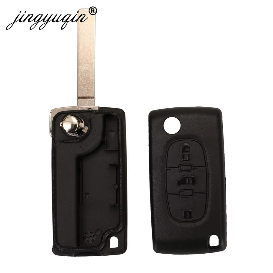 Jingyuqin 10er Set 3-Tasten Flip Remote Autoschlüssel für Peugeot Partner Expert Citroen Berlingo Dispatch in Schwarz CE0523 CE0536 HU83 VA2 - Bild 3