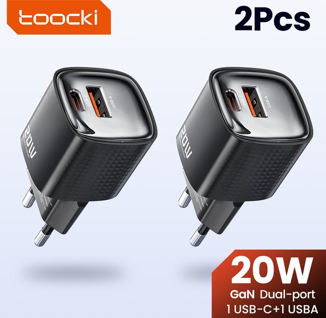 Toocki Mini 20W GaN Ladegerät mit PD3.0 und QC3.0 Schnellladefunktion, USB-C Typ-C Netzteil in Schwarz - Bild 1