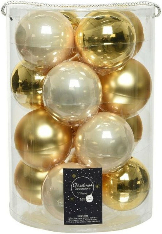 Kaemingk Glas-Weihnachtskugeln zum Aufhängen in Gold und Beige, Durchmesser: 8 cm - Bild 1