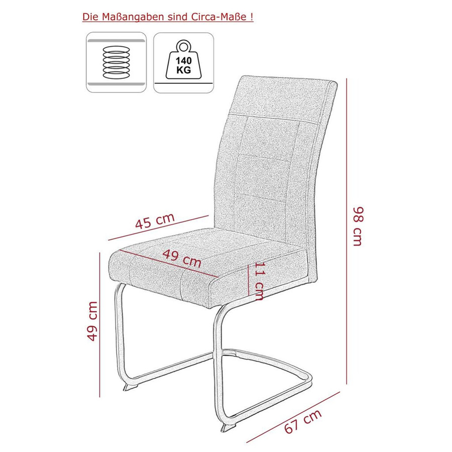 4er-Set Schwingstühle Hela Brindisi in Anthrazit mit Webstoff und Metallgestell, B/H/T: 48 x 98,5 x 67 cm - Bild 2