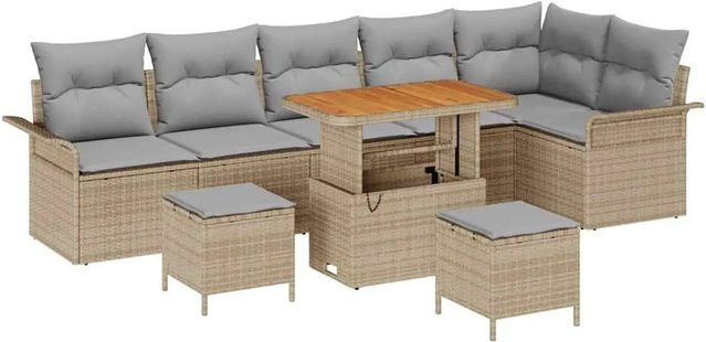 vidaXL Garten-Sofa-Set 9-tlg. in Beige und Hellgrau mit Polyrattan, Akazienholz und Stauraumfunktion - Bild 1
