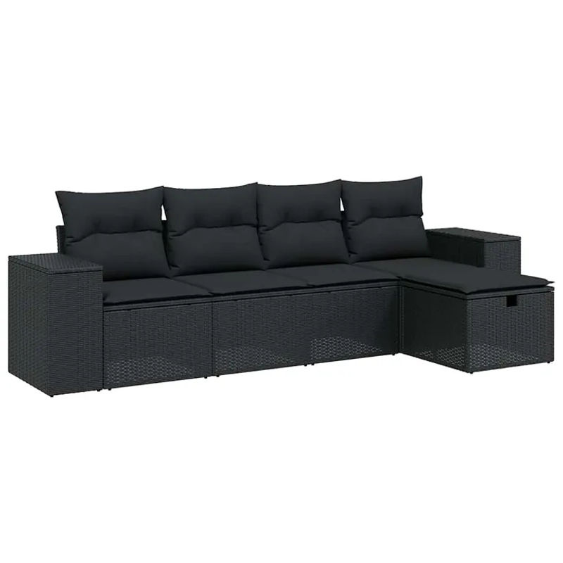 vidaXL 5-tlg Garten-Sofagarnitur aus Poly Rattan mit Kissen in Schwarz, Modell 87 - Bild 3