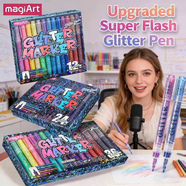 Glitzer-Acrylmarker von kissbuty in Multicolour für DIY-Bastelarbeiten und Kunstbedarf für Erwachsene - Bild 1