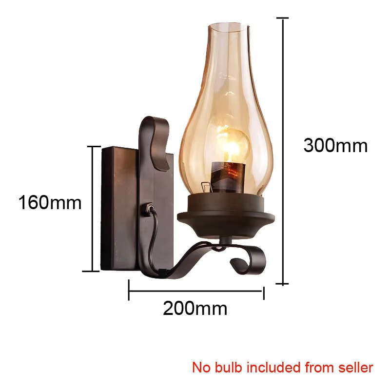 Claeted Vintage Wandleuchte im Industrial Design aus Metall und Glas mit transparentem Tropfen-Schirm für Schlafzimmer, Wohnzimmer und Flur - Bild 4