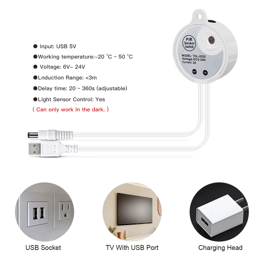 Gyarfas Intelligenter PIR-Bewegungssensor mit COB-Neonstreifen, USB 5V, einstellbare Lichtverzögerung für Schlafzimmer, Flur und Treppen - Bild 6