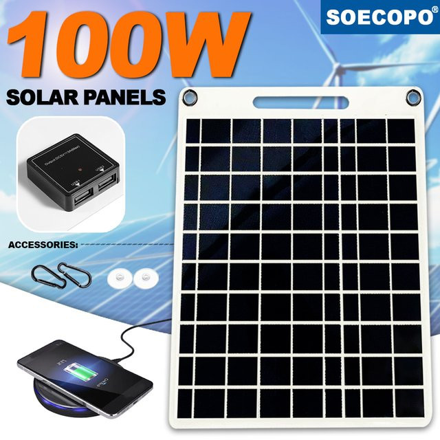 Tragbares 100W Solarladegerät von soecopo mit zwei USB-Anschlüssen, wasserdichtes Solarpanel für Camping und Outdoor - Bild 1