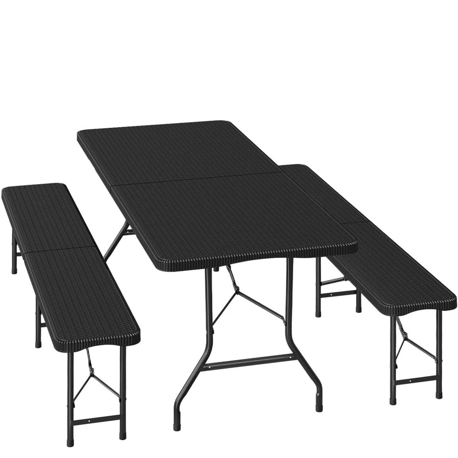 WOLTU Bierzeltgarnitur aus HDPE und Metall in Schwarz mit Campingtisch und 2 Bierbänken, klappbar, B/T/H: 180 x 74 x 74 cm - Bild 2