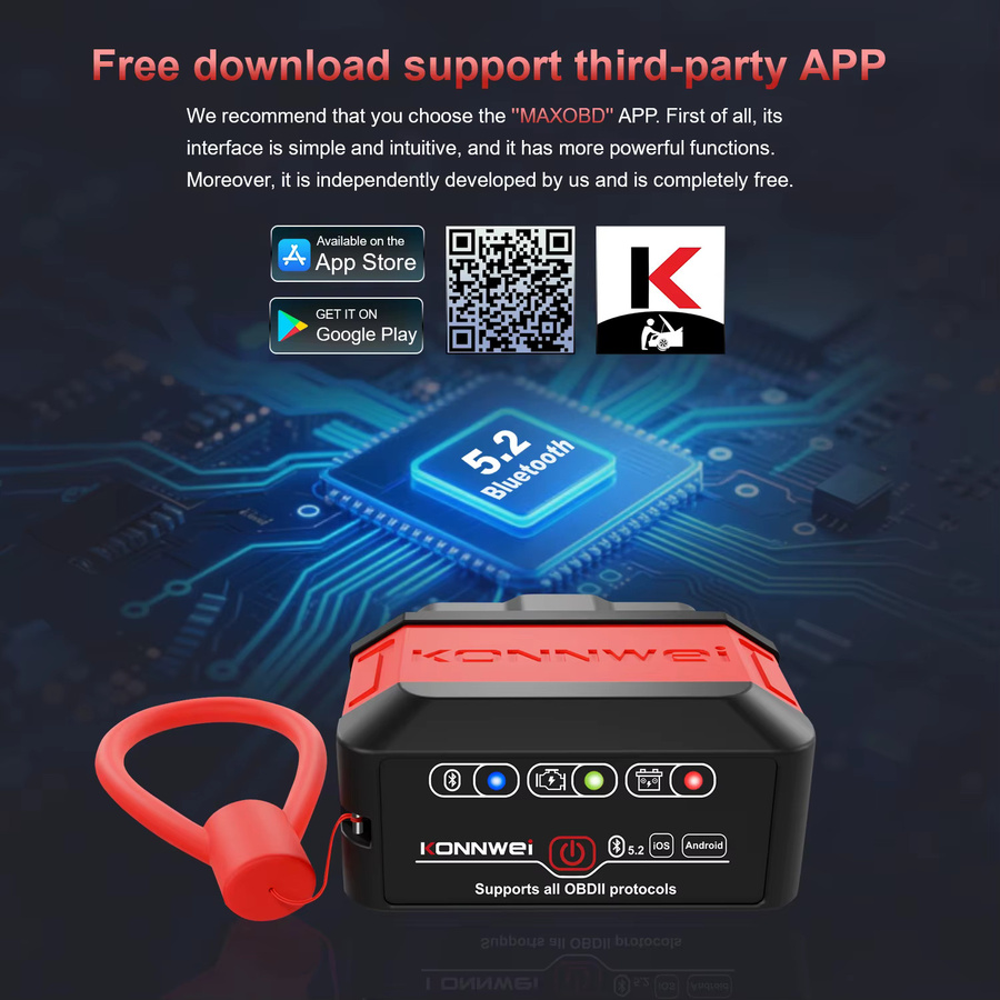 KONNWEI KW906 OBD2 Auto Diagnose Werkzeug Scanner mit Bluetooth 5.0 für Android und iOS, ELM 327 Code Reader, Orange - Bild 2
