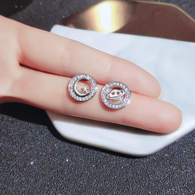 YIRAN Jewelry Ohrringe, Diamant, Asymmetrische Stern- und Mond-Ohrringe, Damen, gray - Bild 1