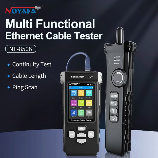 NOYAFA NF 8506 Multifunktions-Ethernet-Kabeltester in Schwarz mit IP-Scan, Ping, PoE-Test und RJ45/RJ11 Netzwerkkabel-Tracker - Bild 1
