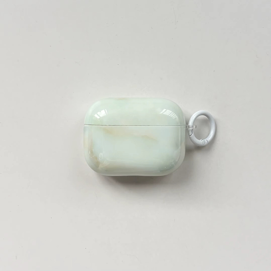 Luxus Schutzhülle für Apple AirPods 1 2 3 4 Pro Pro2 Pro3 mit grüner Marmor-Jade-Textur und weißem Ring - Bild 4
