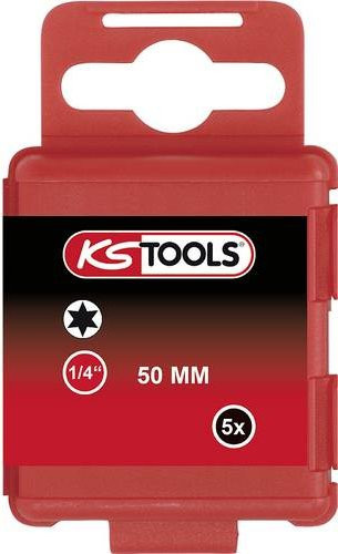KS Tools TX-Bit T25 im 5er Pack, Antrieb 1/4 Zoll (6,3 mm), Länge: 50 mm, Farbe: Rot - Bild 1