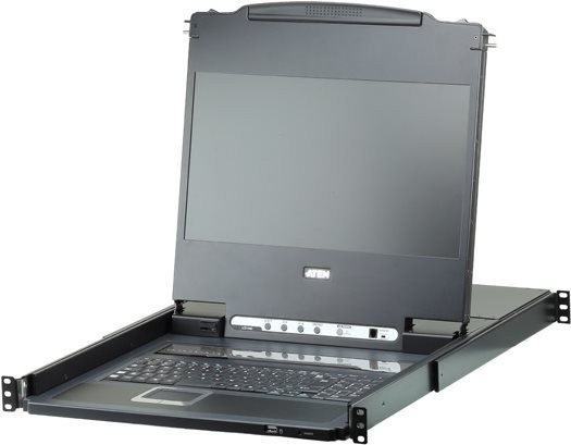 ATEN CL6708MW KVM-Konsole mit KVM-Switch, 17.3 Zoll Full HD, 8 USB-Anschlüsse, DVI-I, 1U Rack-Einbau, Schwarz - Bild 1