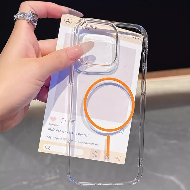 Ojeleye MagSafe Schutzhülle für iPhone 11 12 13 14 15 16 Pro Max, transparente magnetische Wireless Charging Handyhülle - Bild 1