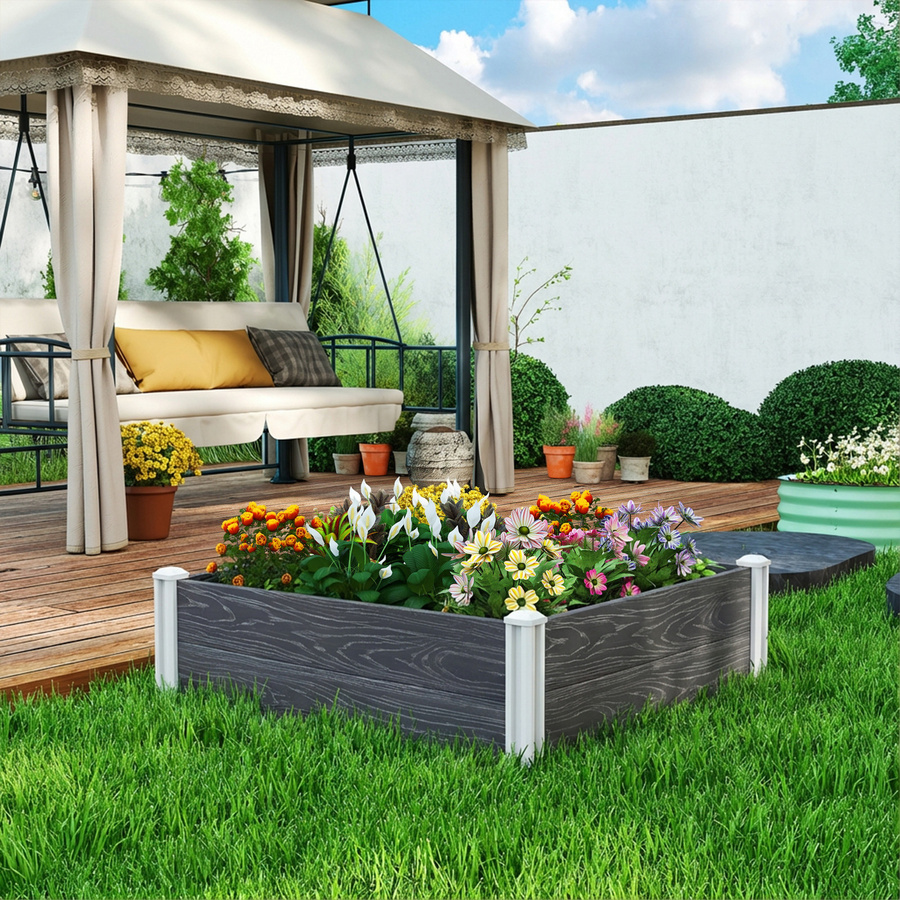 Outsunny Hochbeet aus Vinyl in Dunkelgrau, modulares Steck-Set mit Steckfüßen und offenem Boden für Blumen, Kräuter und Gemüse, B/T/H: 102 x 102 x 33 cm - Bild 2