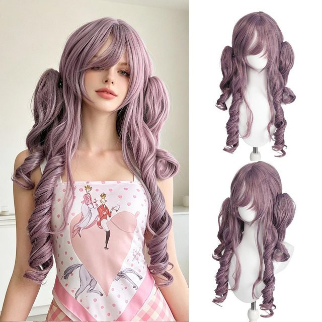 Violette Doppel-Zopf-Perücke, Cosplay Anime, Unisex - Bild 1