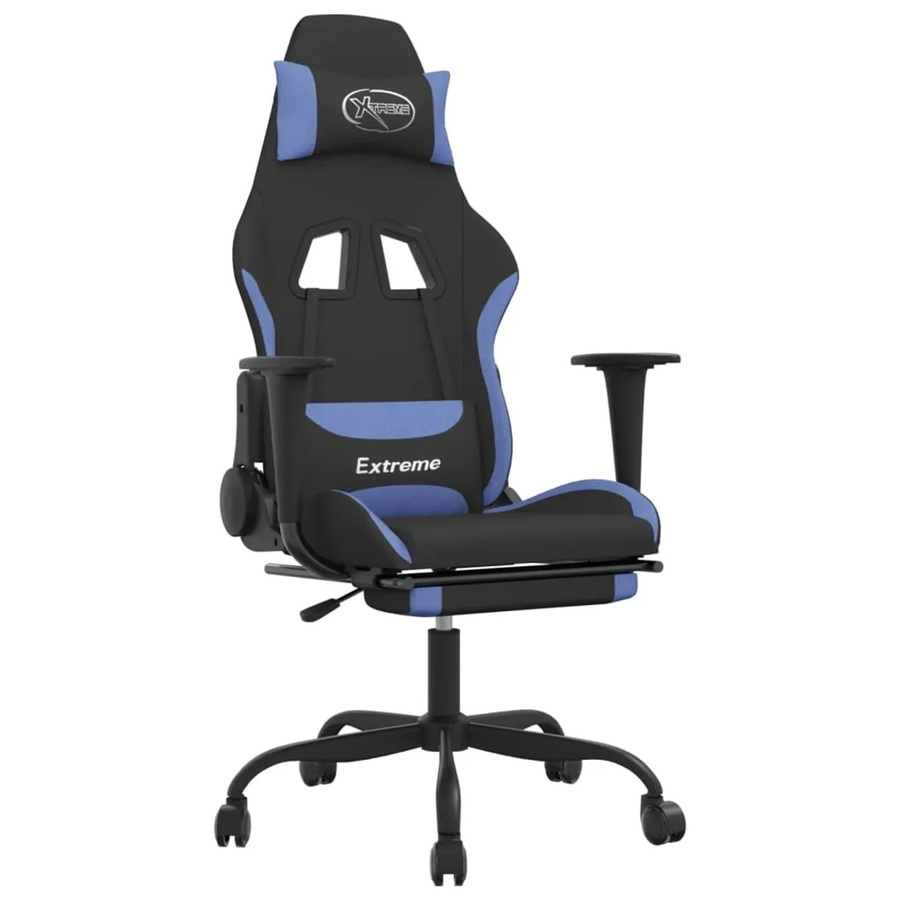 vidaXL Gaming-Stuhl mit Massagefunktion und Fußstütze in Schwarz und Blau aus Stoff - Bild 2