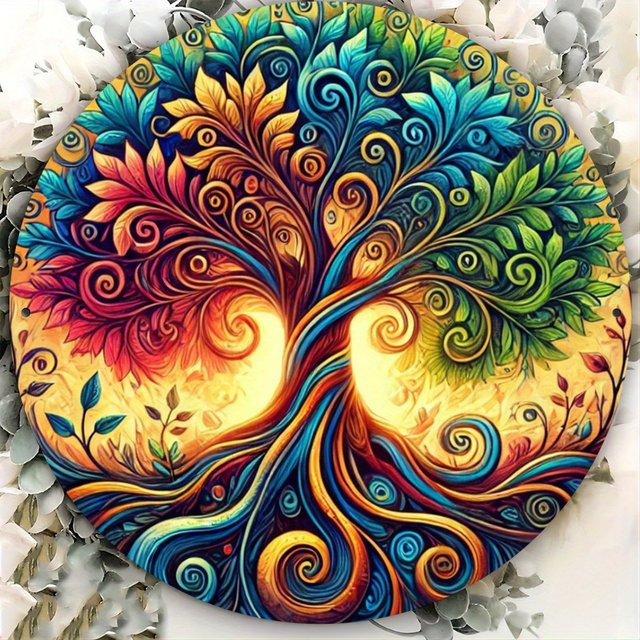 CIFBUY Lebensbaum Wandkunst aus Metall als Mandala-Aluminiumschild in Multicolor, B/H: 20,3 x 20,3 cm - Bild 1