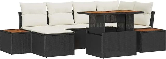 vidaXL Garten-Sofa-Set aus Poly-Rattan in Schwarz mit 7 Teilen und integriertem Stauraum sowie Polsterkissen - Bild 1