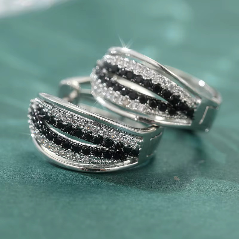 YoYo Creolen Silber, schwarze Zirkonia, Unisex - Bild 2