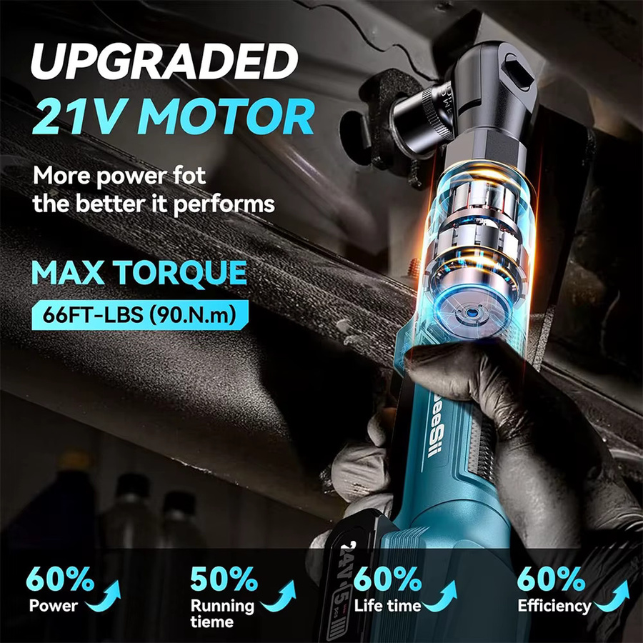 SEESII 21V Akku Elektrischer Ratschenschlüssel 3/8 Zoll mit 90NM Drehmoment und 200RPM in Blau - Bild 3