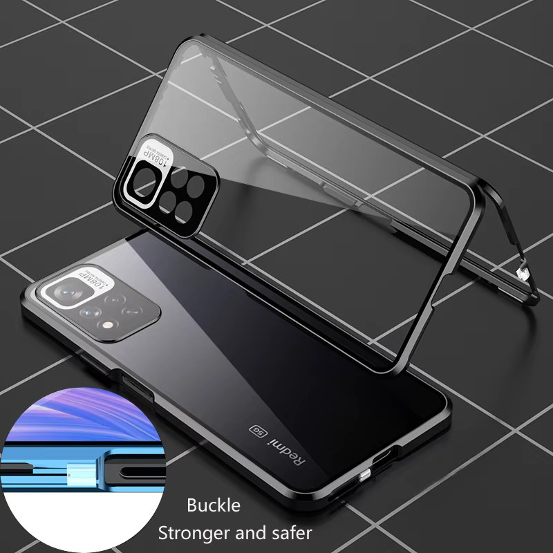 Xiaomi Magnetische Handyhülle mit Schnappverschluss und Linsenschutz aus gehärtetem Glas für Redmi Note 13 14 15 Pro Plus 5G, Farbe: Grün - Bild 2