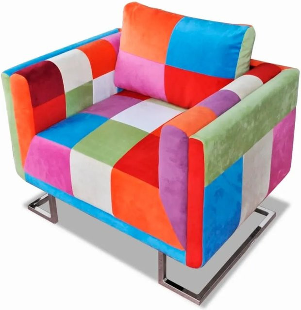 vidaXL Würfel-Sessel mit Patchwork-Design in Multicolour, Stoffbezug und verchromten Füßen - Bild 1