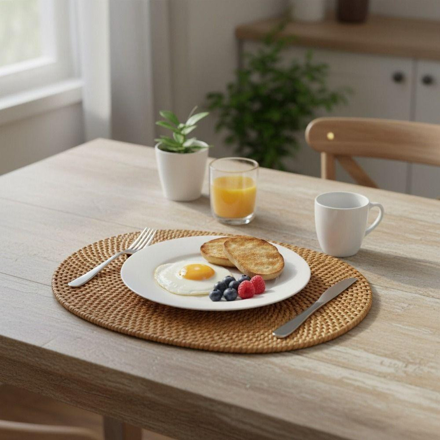 Handgefertigtes ovales Rattan-Platzset von pengchengge in Braun, rutschfester und hitzebeständiger Untersetzer für dein Geschirr - Bild 6