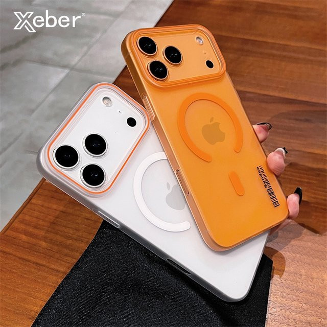 Xeber Magnetische iPhone Handyhülle mit MagSafe Unterstützung, Ultradünnes Softcover aus mattem PC in Transparent/Orange - Bild 1