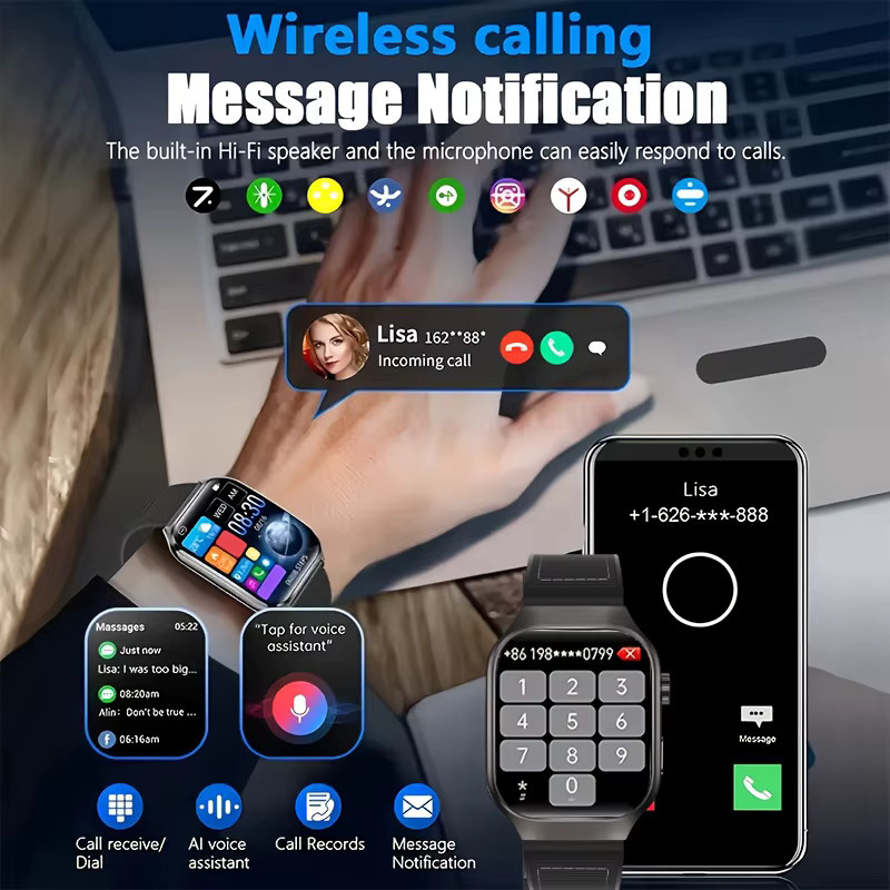 LAXASFIT Smartwatch, 2,01 Zoll, Schwarz, Silikon, Unisex - Bild 2