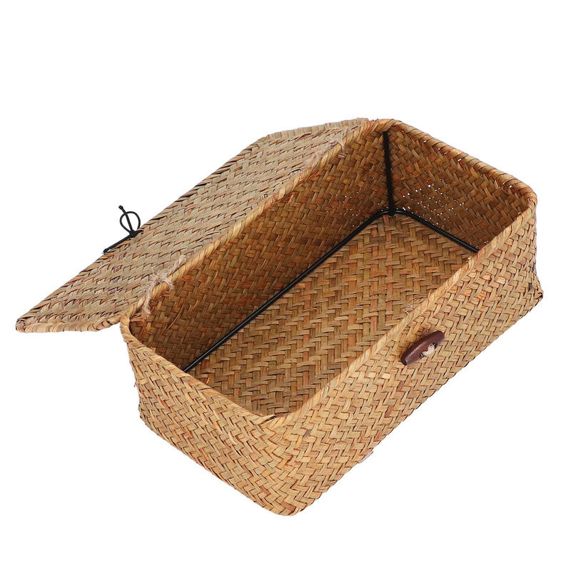 TOMTOP JMS Aufbewahrungskorb aus natürlichem Seegras mit Deckel, rechteckiger Regalkorb und Desktop-Organizer - Bild 3