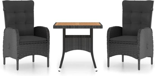 vidaXL 3-tlg Garten-Essgruppe aus Poly Rattan und Akazienholz in Schwarz mit quadratischem Tisch - Bild 1