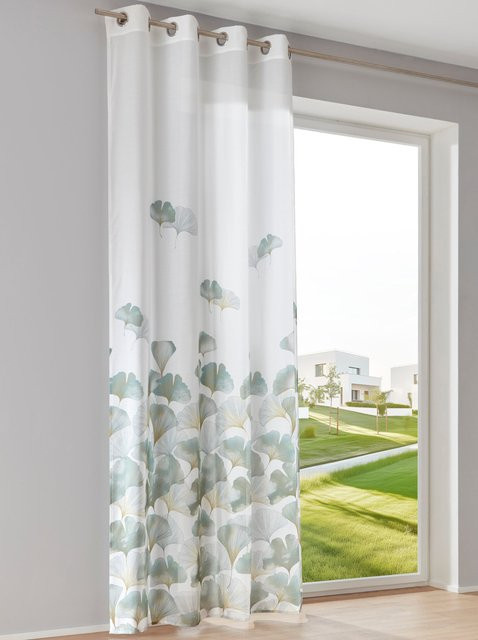 Heine Home Dekostore Ginkgo in Grün und Weiß, semi-transparentes Floral-Design aus 100% Polyester - Bild 1