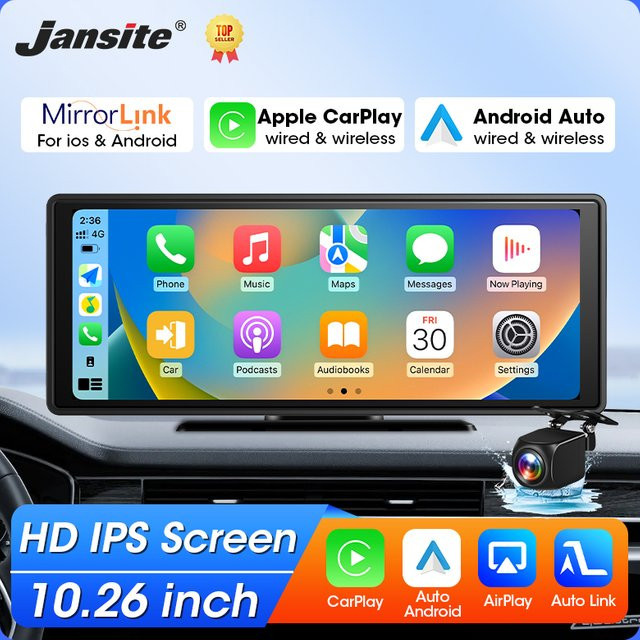 Jansite Multimedia Auto Spiegel Radio mit 10,26 Zoll IPS Bildschirm, Wireless Carplay, Android Auto und Bluetooth in Schwarz - Bild 1