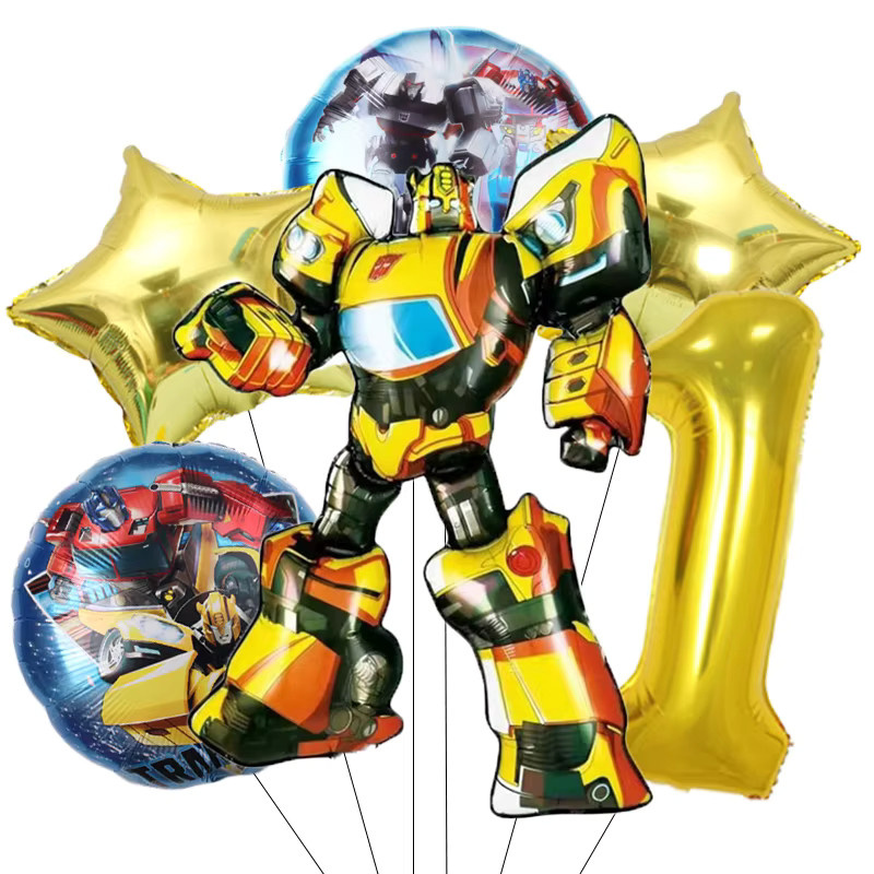 6er Set Hasbro Transformers Bumblebee Partyballons aus Aluminiumfolie in Gelb für deine Geburtstagsparty oder Babyparty - Bild 1