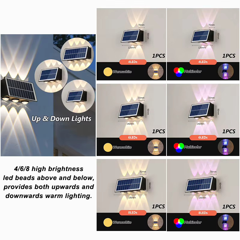 LINYILIGHT Solar-LED-Wandleuchte in Schwarz für Garten und Balkon mit Up-and-Down-Beleuchtung - Bild 3