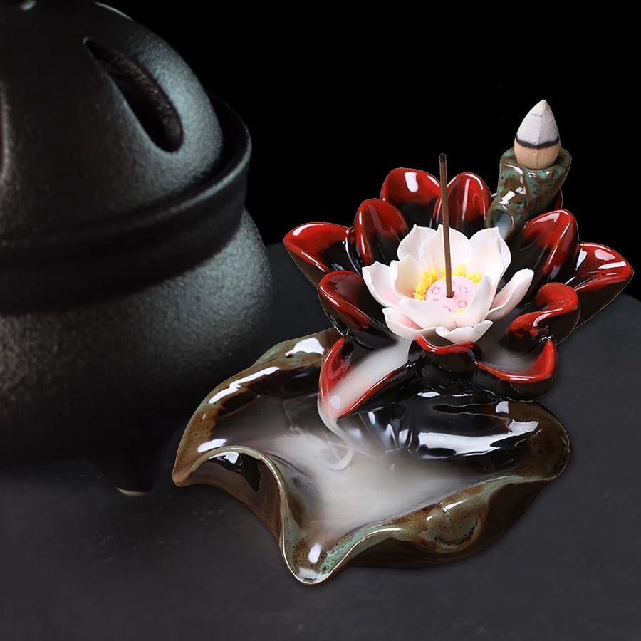 Bymaocar Lotus Backflow Räuchergefäß Wasserfall aus Keramik in Braun zur Aromatherapie - Bild 2