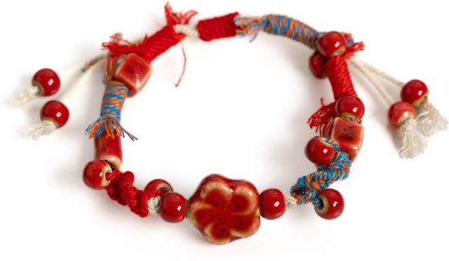 Armband, Rotes Blumen-Keramik, Wachsschnur, Verstellbar, Kinder - Bild 1