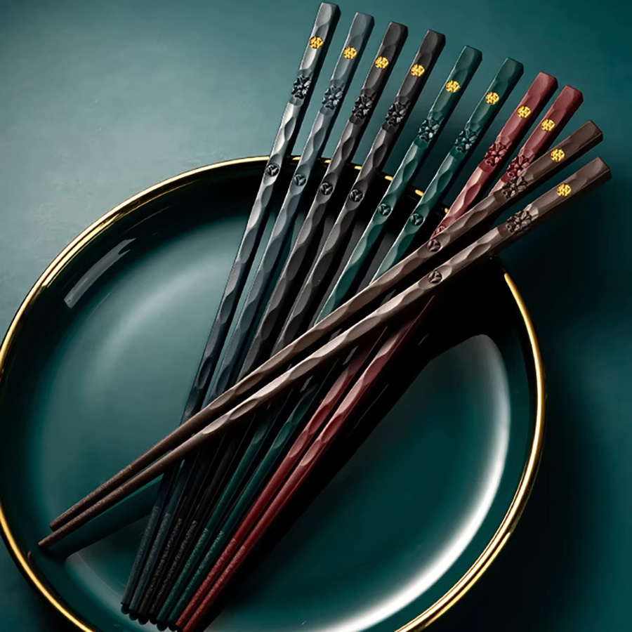 5 Paar JAOER Essstäbchen aus Metall in Schwarz, rutschfest und wiederverwendbar, mattes Design - Bild 2