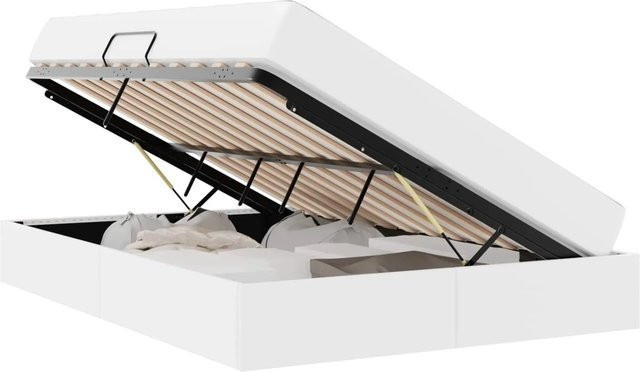 vidaXL Stauraumbett mit Matratze in Weiß aus Kunstleder mit Lift-up-Funktion, B/T/H: 140 x 200 x 43,5 cm - Bild 1