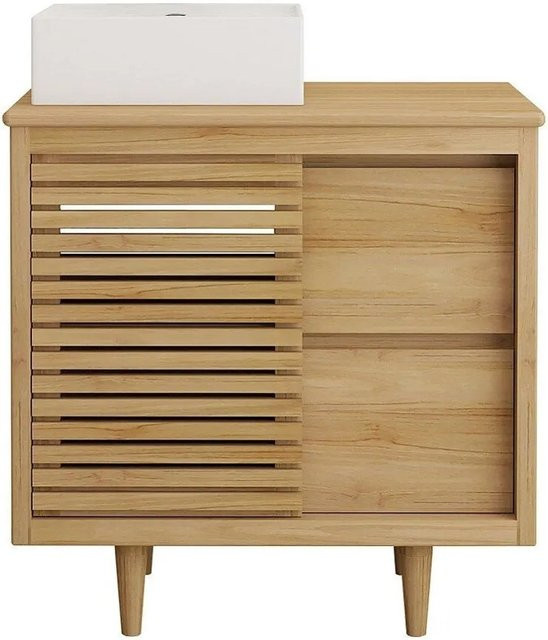 Vente-unique Einzelwaschtisch Toraja aus Massivholz Teak in Naturfarben Hell B: 80 cm, T: 55 cm, H: 80 cm - Bild 1