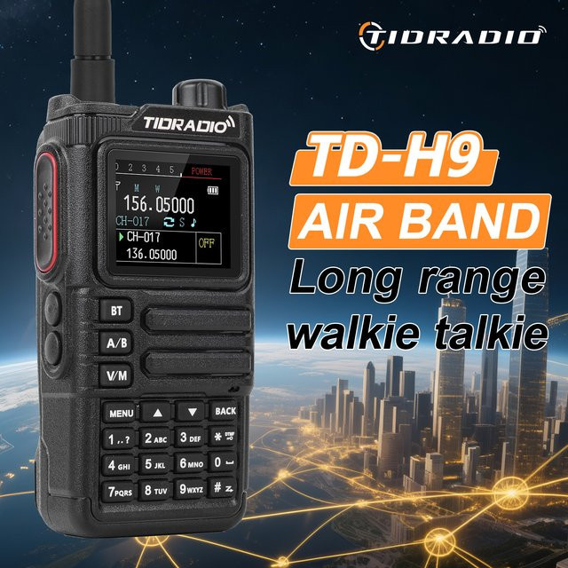 TIDRADIO TD-H9 Walkie-Talkie Funkgerät mit 10W Langstrecke, Luftfahrtband, GPS und APRS, Schwarz - Bild 1